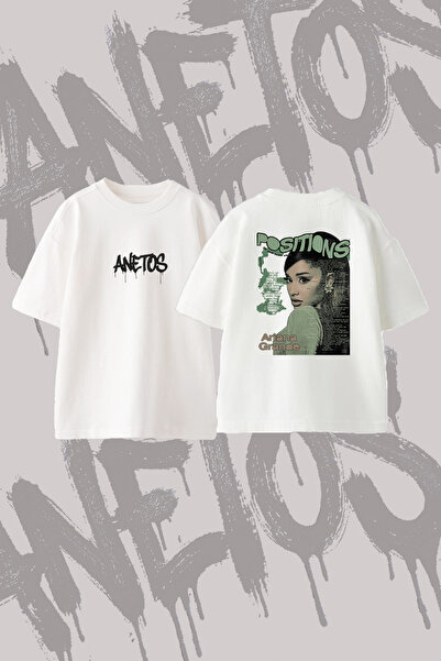 Anetos Ariana Grande Positions_8 Design Back Printed Cotton White Oversize T-...