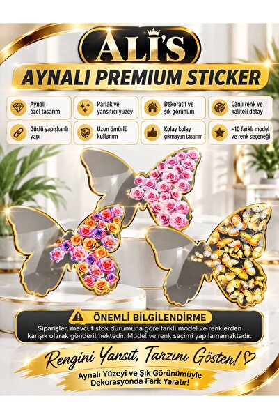 Alis Ali’s Aynalı Dekoratif Sticker 25x30 cm – 3’lü Karışık Model Duvar ve Do...