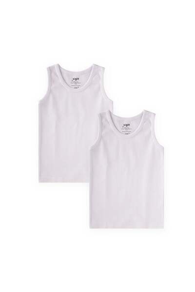 Cigit Double Wide Strap Tank Top 2-11 Years Off-White