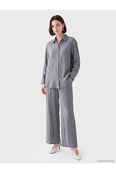 LC Waikiki Lcw Modest Gray Elastic Waist Textured Women's Trousers