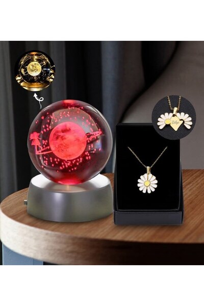 keyfim shop İsme Özel Satürn Çemberinde Yürüyen Kız Işıklı Cam Küre 8cm*6cm K...
