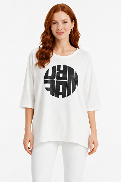 Neden Tekstil Women's White Oversize Printed T-Shirt