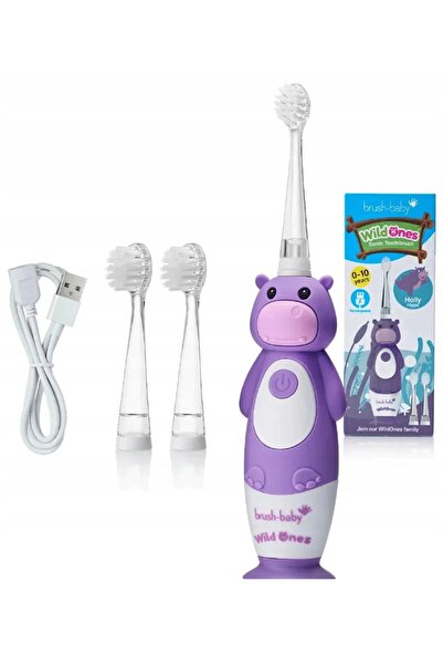 NO BRAND Perie de dinți sonică BRUSH-BABY WildOnes Hipopotamus violet vârsta 0+