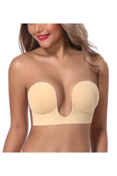Sthxyfaith Plunge Deep U Strapless Bra Push Up Demi Everyday Seamless Underwi...