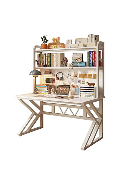 KEKE Computer Tables with Shelves for Organized Productivity White Frame with...