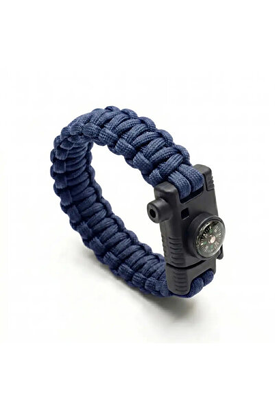 Alpin Paracord 550 Lacivert Survival Bileklik – Entegre Pusulalı, Magnezyum A...