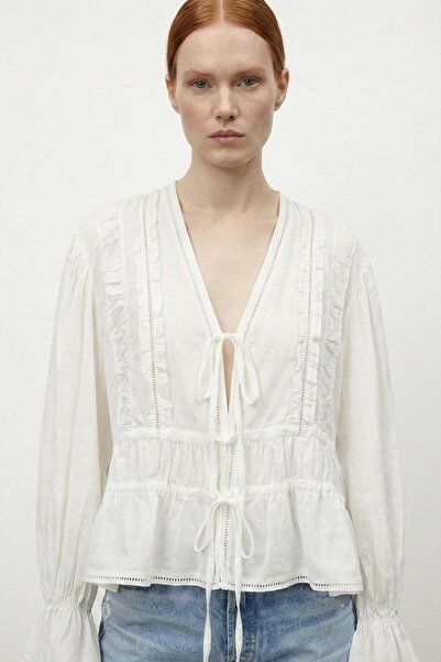 Quzu 26Ygml01625 Women's Long Sleeve Shirt with Guipure Detail
