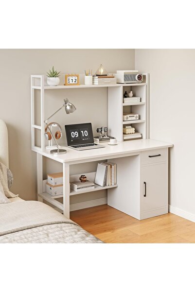 GoldenLike Study Desk with Hutch, Computer Desk, Writing Table with Shelf, Ho...