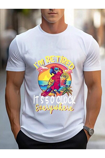 799 Navy Blue Hawaiian Parrot Print T-Shirt Men Featuring The Humorous Phrase...
