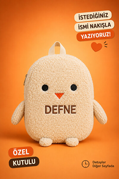 Minilee Sevimli Penguen Peluş - Anaokulu Kreş Çocuk Çantası Kişiye Özel Nakışlı