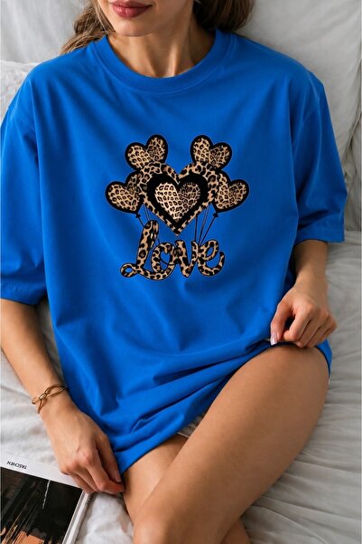 ZAVIXO Women's Oversized Leopard Pattern Love Heart Printed 100% Cotton T-Shi...