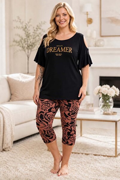 tarzımsüper Plus Size Elastic Waist Comfort Model Viscose Cotton Women's Capr...