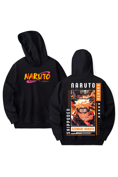 STİL-X Hanorac cu glugă din bumbac imprimat Anime Naruto Uzumaki, cu mânecă l...