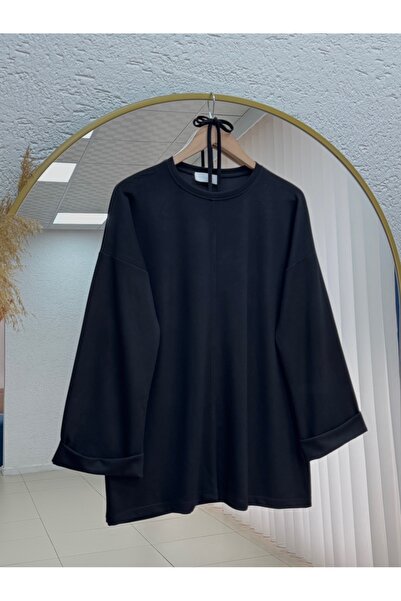 Holehola Şafak Ribbed Front-Stitched Tunic-Mf1834 Black