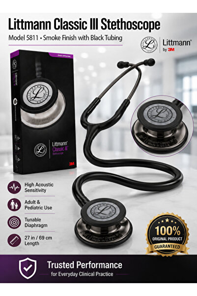 3M Littmann Classic III Monitoring Stethoscope Model 5811 Smoke-Finish Dual-S...