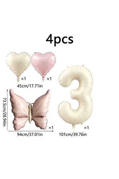 ÇITIPITISTORE Pink Butterfly Cream Number Birthday Party Balloons