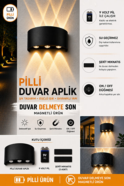 Cata Pilli Led Aplik Magnetli Aydınlatma Çift Taraflı Led Dekoratif Duvar Apl...