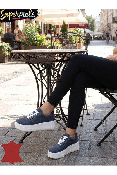 ANGEL BLUE Sneakers dama comozi din piele naturală cu talpă înaltă