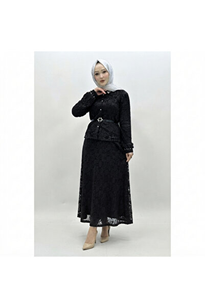 ROSE DAWSON Collar-Stoned Lace Shirt and Skirt Combination Islamic Clothing