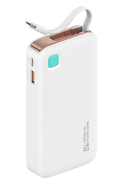 Usams power bank CD224 με καλώδιο USB-C, 2x θύρες εξόδου, 10000mAh, 20W, λευκό