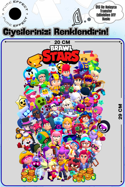 PURE EFFECT A4 Boyutunda Ütü ile Kumaşa Yapışan Brawstars -2 Tasarımlı DTF Baskı