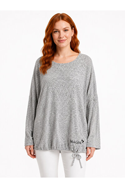 Neden Tekstil Women's Gray Relaxed Fit Knitwear Detailed Sweatshirt