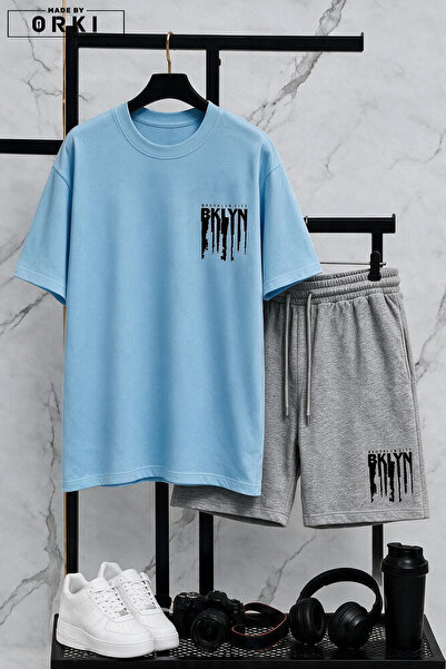 EFFRENATU Bklyn Printed Cotton Fabric Unisex T-Shirt-Grey Shorts Set