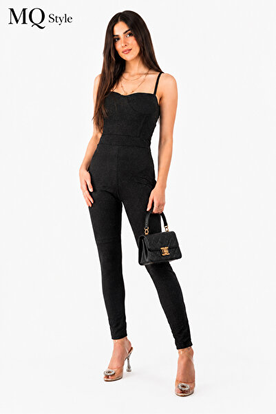 MQ Women's Jumpsuit Luxury Saree - Black Shimmering Thin Straps Slim Fit Body...