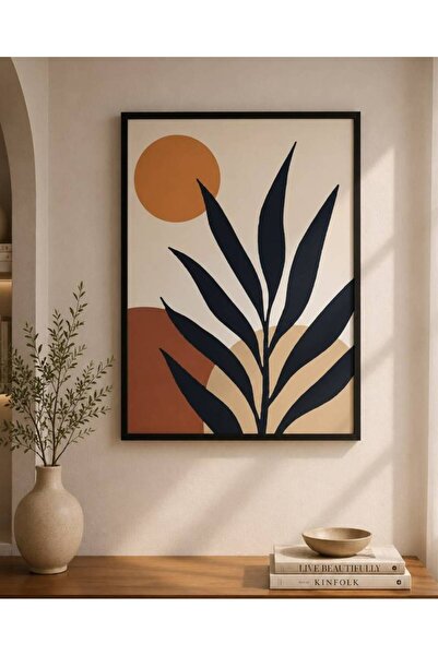 bity thok Modern Wall Art Painting - Botanical Leaf Design with Earth Tones -...