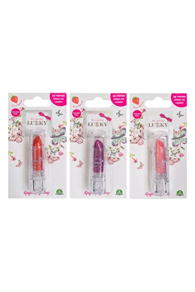 GIOCHI PREZIOSI Set de rujuri cu sclipici norocoși - 3 culori, parfum de căpșuni