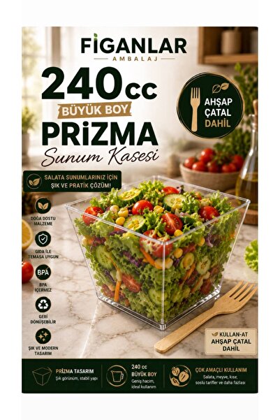 figanlar ambalaj FİGANLAR 240 cc Büyük Boy Prizma Sunum Kasesi Ahşap Çatallı ...