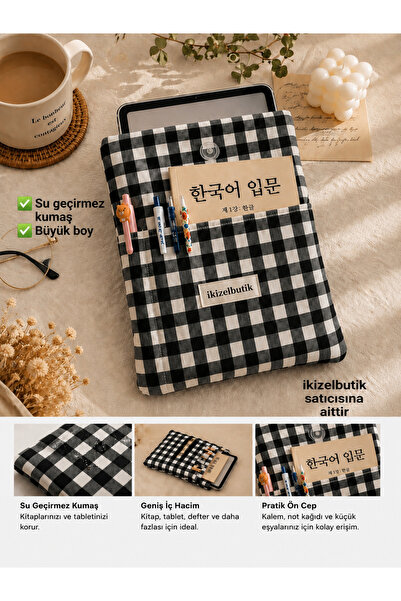 ikizelbutik Pinterest Black Plaid Tablet Case |   Waterproof Fiber-Filled Pou...