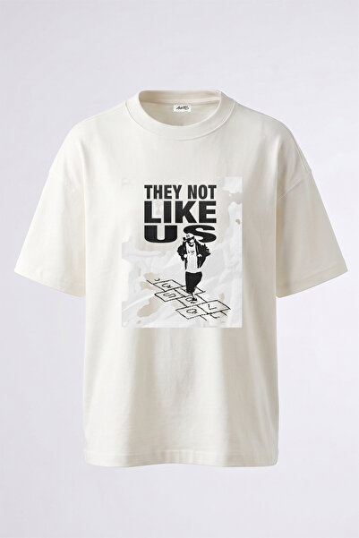 Anetos Not Like Us Design Printed Oversize White T-Shirt