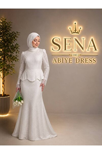Sena Abiye Dress VERA DANTEL TESETTÜR BEYAZ NİKAH ABİYESİ
