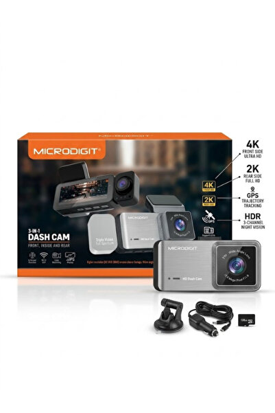 Microdigit MDC82 3-in-1 Dash Cam – Front, Inside & Rear Cameras | Full HD Car...