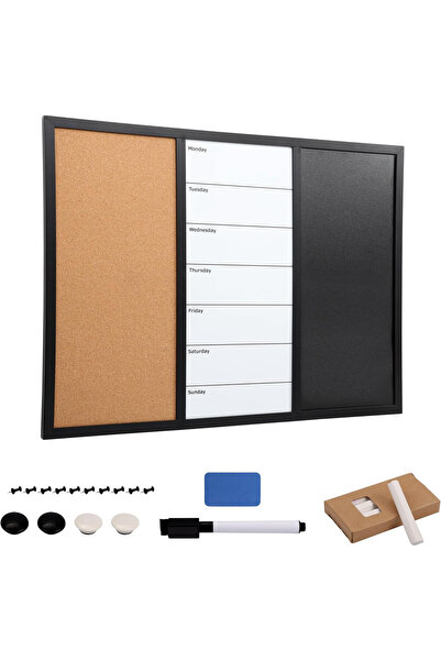 KURTZY Tablă magnetică, 3-în-1, tablă cu cretă, panou de plută, tablă magneti...