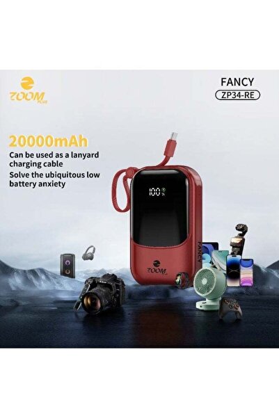 Zoom Plus Fancy Power Bank 20000mAh PD 22.5W Fast Charging, Built-in Cable, D...