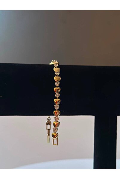 ROYAL SPARK Heart and Stone Detailed Gold Color Stylish Women's Bracelet
