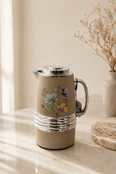 revan Luxury Beige Floral Embossed Coffee & Tea Thermos Flask |   Thermos for...