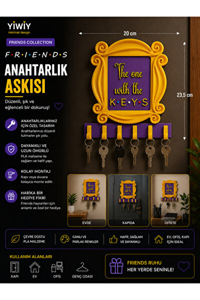 yiwiy Anahtarlık Askılığı Friends Temalı Dekoratif