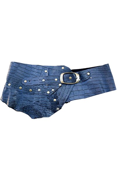 Yılday Gür Butik Ivory Navy Blue Crocodile Patterned Leather Belt - Handmade ...