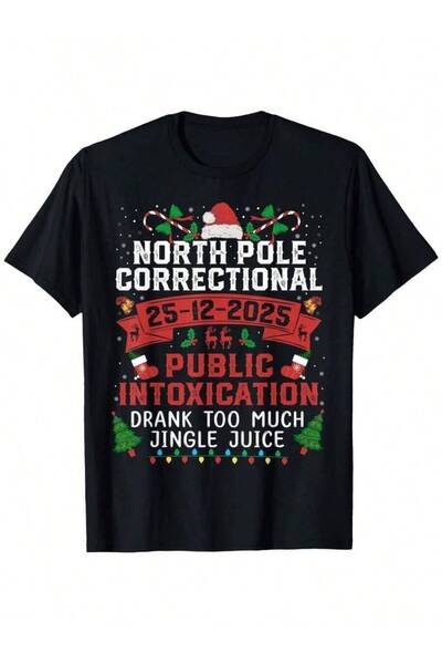 Astogria13 تي شيرت رجالي بتصميم سlogan North Pole Correctional Intoxication S...