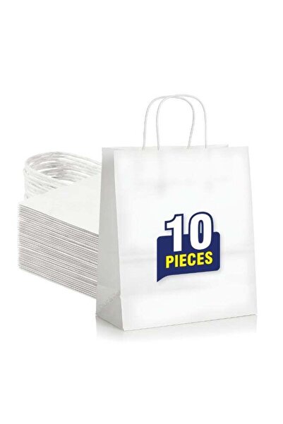 Duravel 10Pcs Packing Kraft Paper Bag White Twisted Handle 34X33X18 cm Paper ...