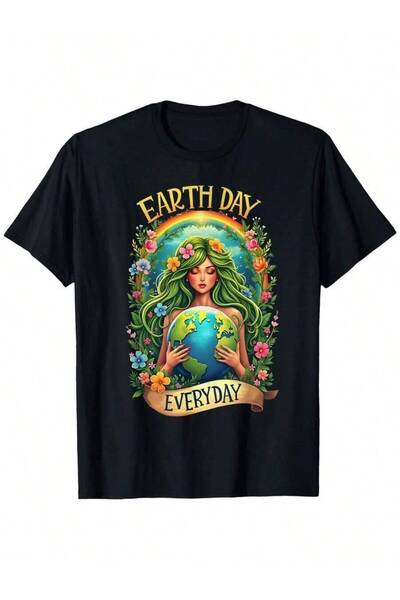 KYMC07 تي شيرت Everyday Mother Nature Floral Planet Earth، تي شيرت كاجوال بأك...