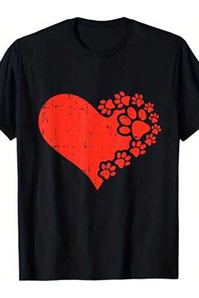 799 Heart Dog Paw Print Valentines Day Puppy Doggie Pet Lover Men's T-Shirt ,...
