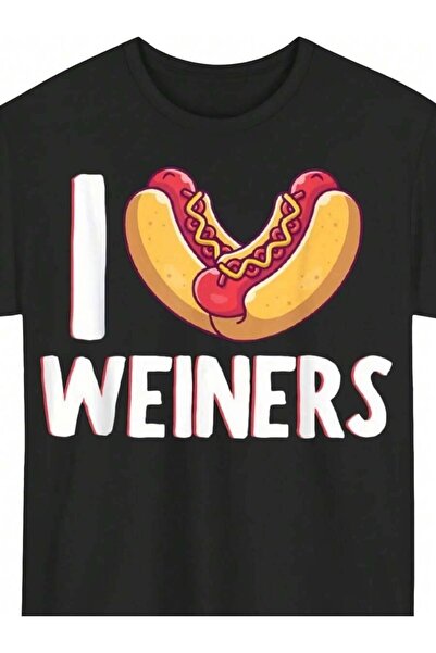 LİNA06 تي شيرت رجالي مضحك بطبعة 'I Love Weiners Hotdog'، ثقيل الوزن وفضفاض، أ...