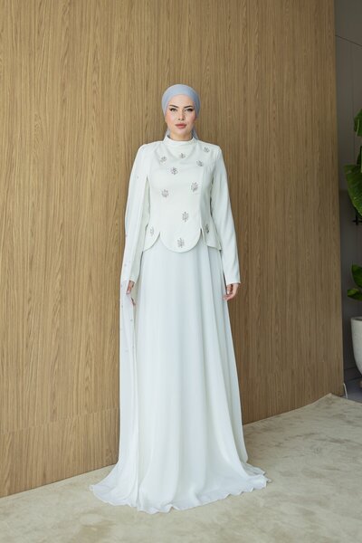 OZELİMMODA Lidya Pelerin Abiye | Açık Gri