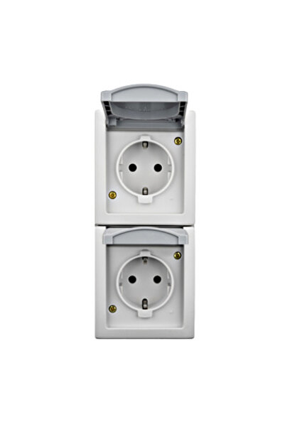 SCHRACK Priză dublă cu capac PE, 16 A, verticală, PT, cleme elastice, IP 54