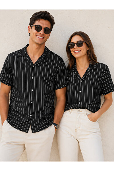 MASTIFF Siyah Çizgili Erkek Kısa Kollu Gömlek – Slim Fit Yazlık Triko Gömlek ...