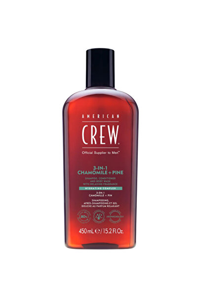 American Crew Șampon, Balsam și Gel de duș 3-în-1 cu Tea Tree, Mușețel și Pin...